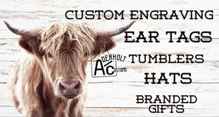 Custom Ear Tags for Livestock Engraved Tumblers Custom Trucker Hats and Branded Gifts Aderholt Customs Engraving Highland Cattle