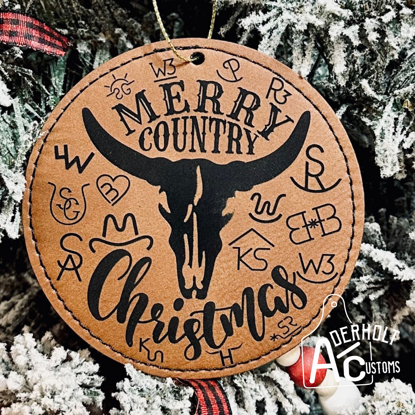 Merry Country Christmas Cattle Brand Ornament