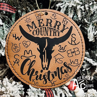 Merry Country Christmas Cattle Brand Ornament - Aderholt Customs - Custom Ear Tags & More