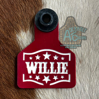 Willie - RTS Laser Engraved Ritchey Small Livestock Ear Tag - Aderholt Customs - Custom Ear Tags & More