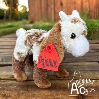 Goat Plushie with Custom Ear Tag - Aderholt Customs - Custom Ear Tags & More