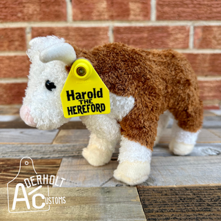 Hereford Plushie with Custom Ear Tag - Aderholt Customs - Custom Ear Tags & More