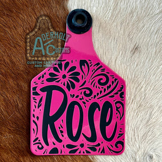 Rose - RTS Laser Engraved Ritchey Cattle Ear Tag - Aderholt Customs - Custom Ear Tags & More