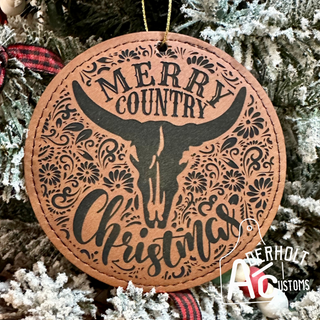 Merry Country Christmas Ornament - Aderholt Customs - Custom Ear Tags & More