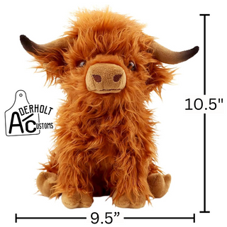 Highland Plushie with Custom Ear Tag - Aderholt Customs - Custom Ear Tags & More